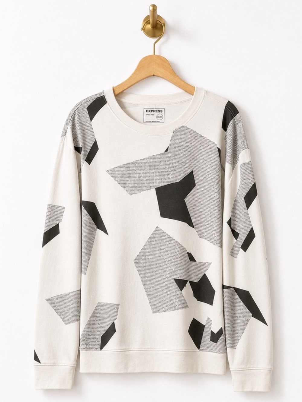 Express Unisex Colorblock Sweatshirt Geometric Abstract White Black Size XXL